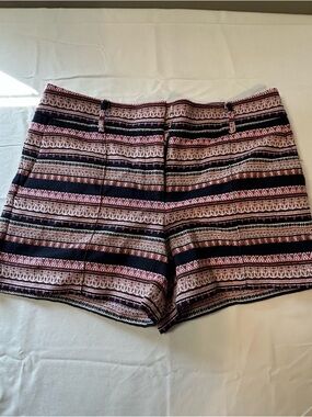 LOFT Black and Pink Patterned Woven Shorts